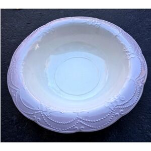 Antique Ironstone White Wash Basin Pink Scalloped Edge Embossed Floral England‎
